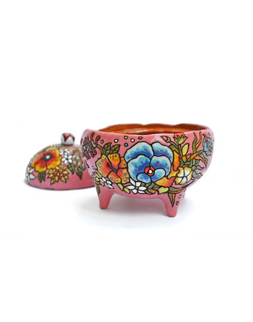 Keramika | Rožinė juvelyrikos dėžutė | Su turtinga gėlių raštų faktūra (PARDUOTA) 
