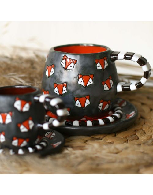 Keramika | Išraižytas lapėmis puodelis | Puodelis karštai kakavai 