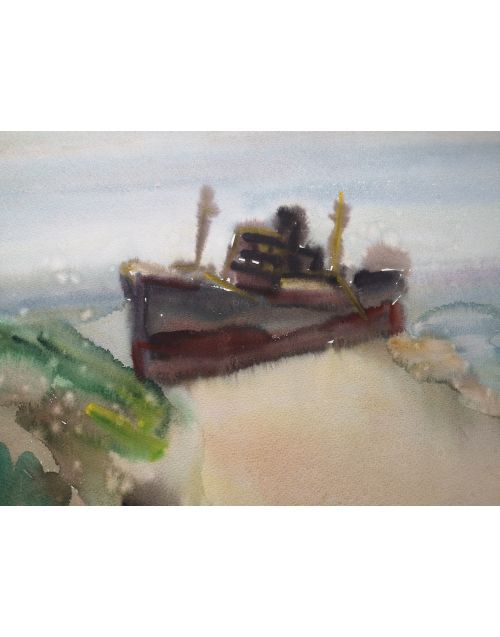 Paveikslas | Akvarelė | Laivas Smiltybės pliaže