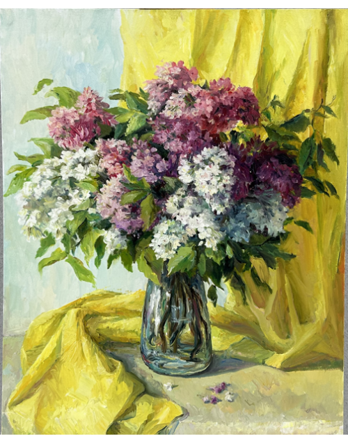 Painting | Oil | Fragrant blossoms of blooming lilacs